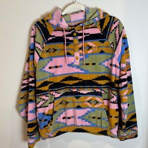 Billabong Adventure Division Fleece Pullover Hoodie XL Aztec Print Button Front